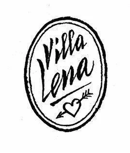 Hand-drawn logo with the text 'Villa Lena' inside an oval shape, featuring a small heart and arrow underneath.