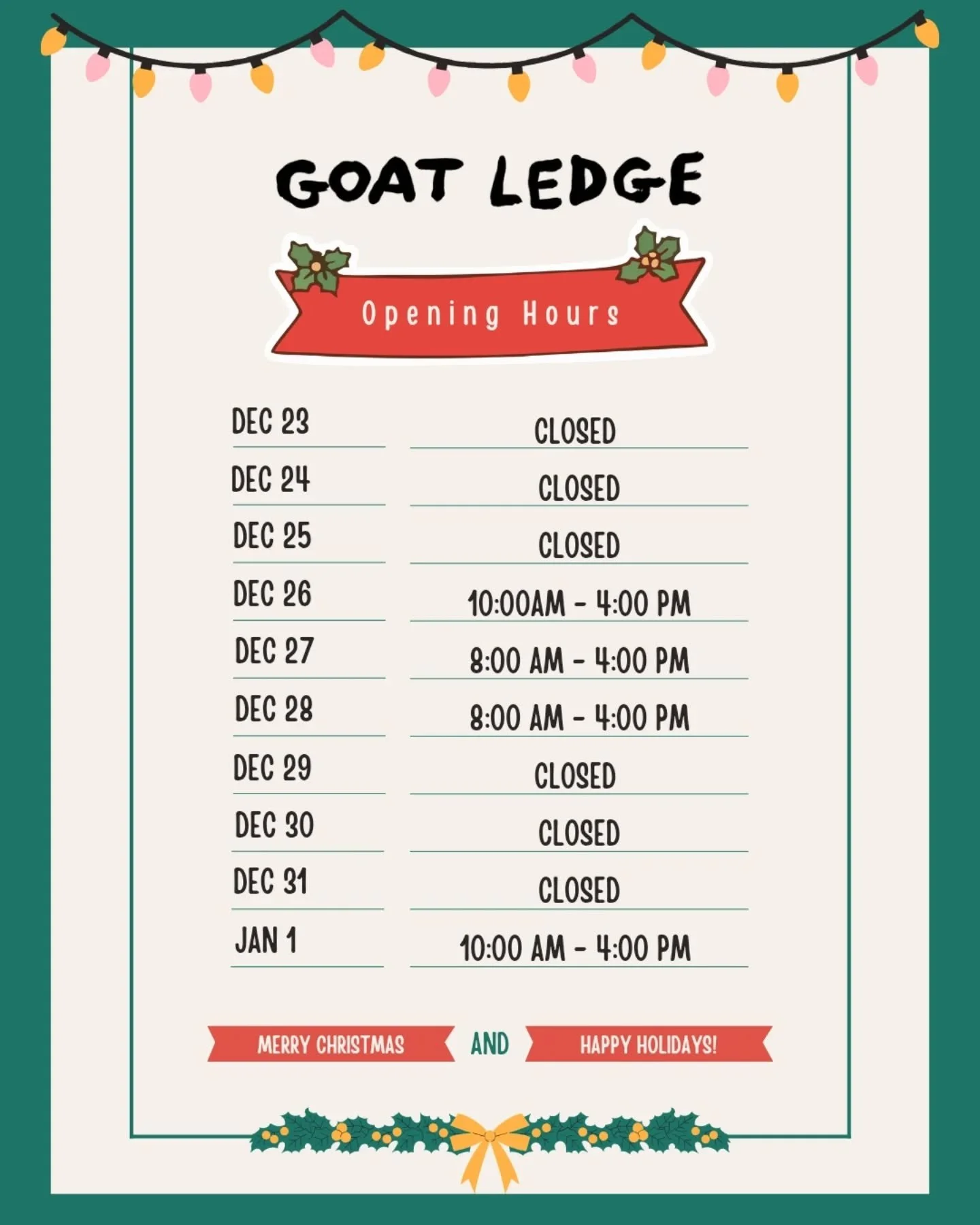 ​From all of us here at Goat Ledge, we want to say a massive thank you for making our year on the beach so special. Whether you braved the wind for a coffee or basked in the summer sun with a bap, you rock.

​If you&rsquo;re planning a festive beach 