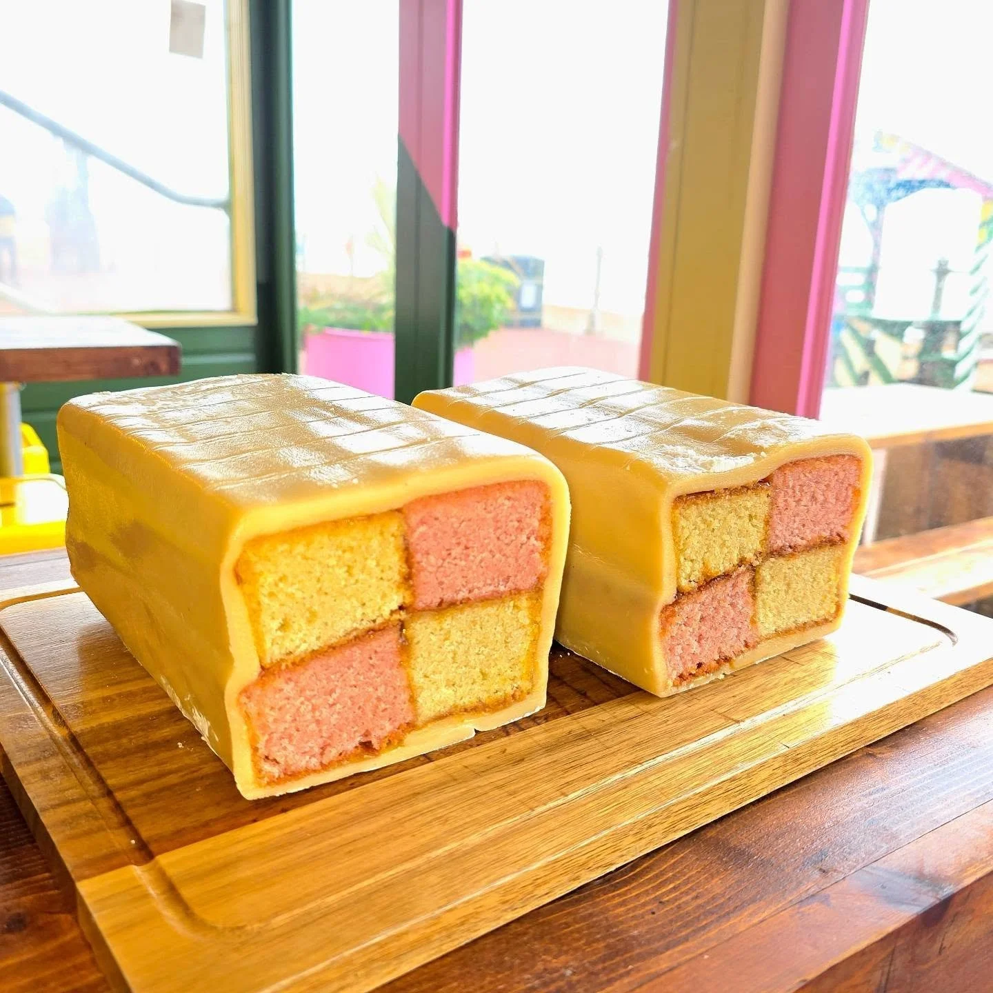 Now that's one BIG battenberg 🟨 🟥 

Baked by our wonderful chef @beckyscakes 🍰 

#thebiggestbattenberg 
#worldrecord 
#battenbergheaven 
#goatledgemade 
#goatledge