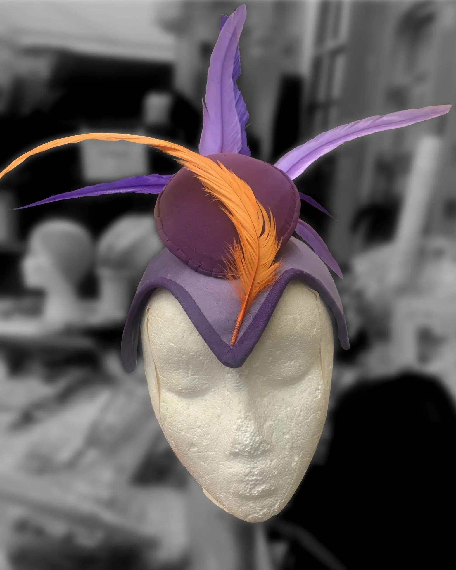 Using a modified Attendant pattern, base made from steamed and shaped buckram and covered with spandex