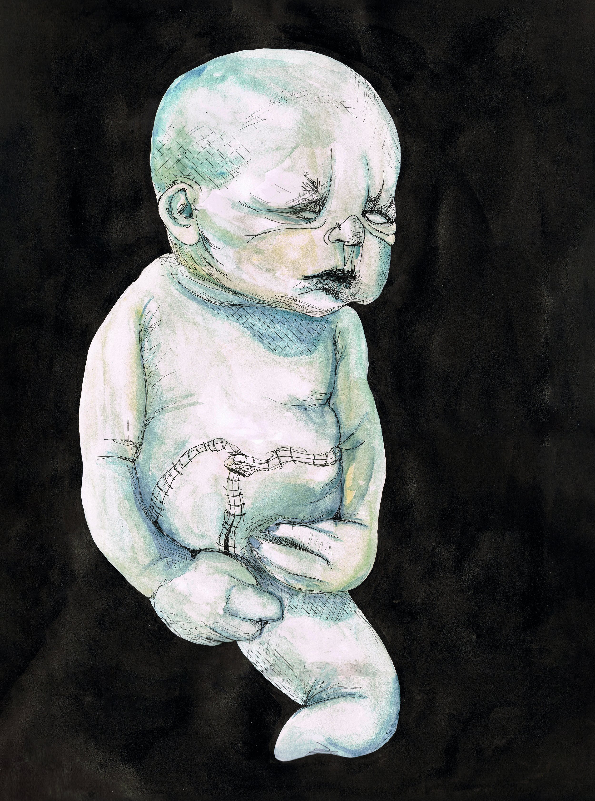 Zombie baby · watercolor & mixed media on paper