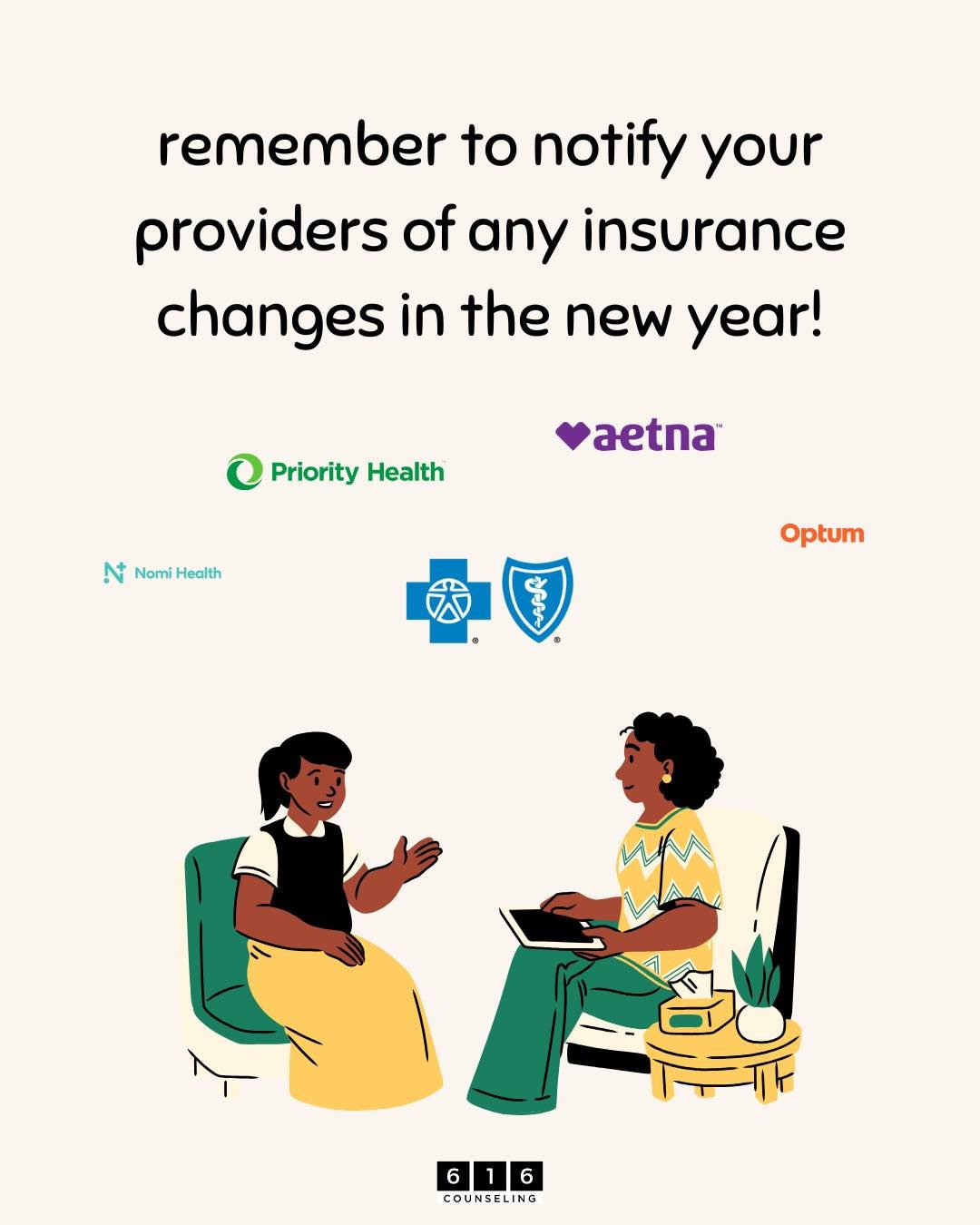 2026 is coming up fast!

At the start of each new year, many insurance plans update and change. Please remember to notify your providers (like us!) of any changes to your insurance. 🌼

#MentalHealthMatters