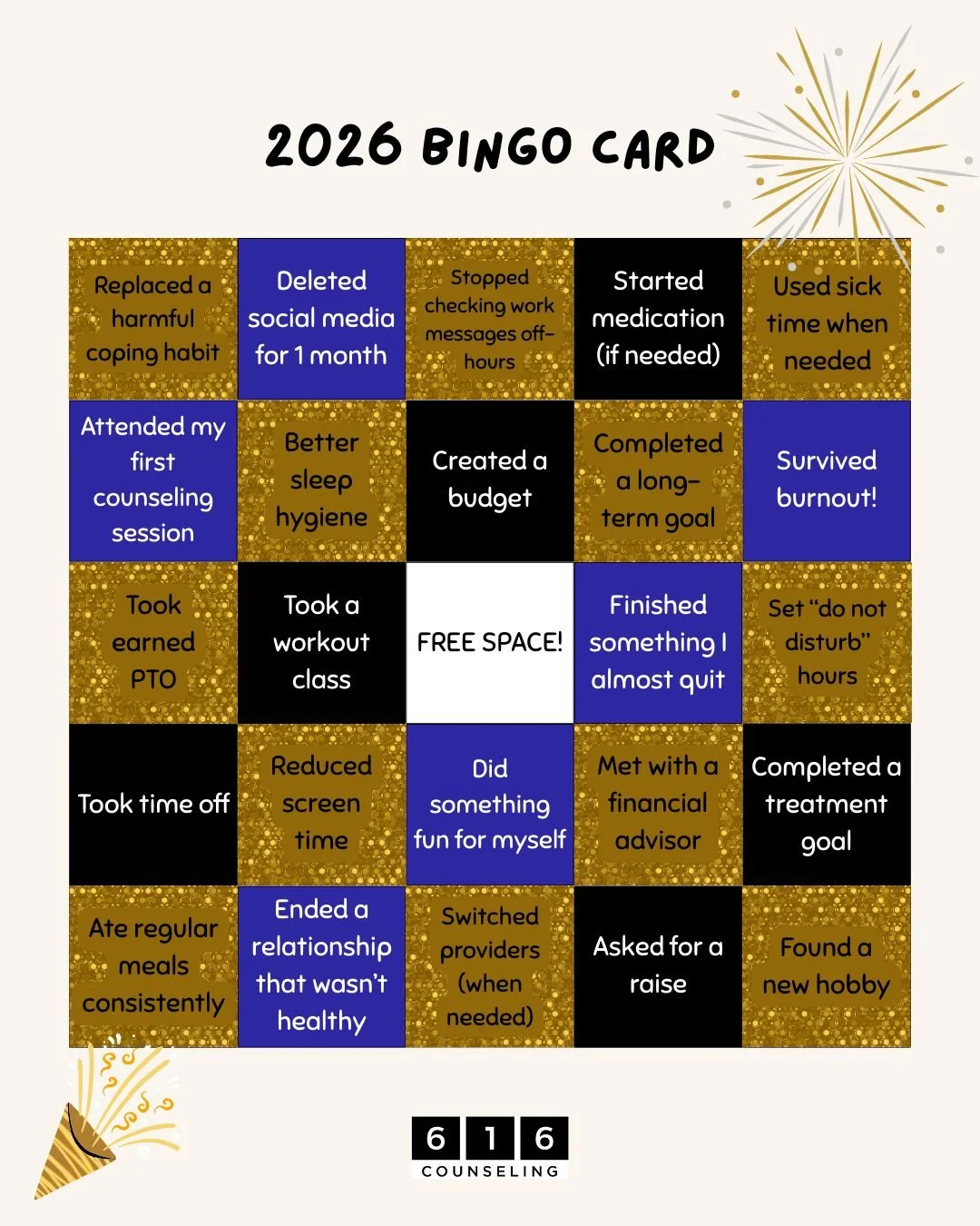 Another bingo card... this time for 2026!✨

Happy New Year, everyone! We hope this year brings you joy, growth, and connection. 💛

#MentalHealthMatters #HappyNewYear