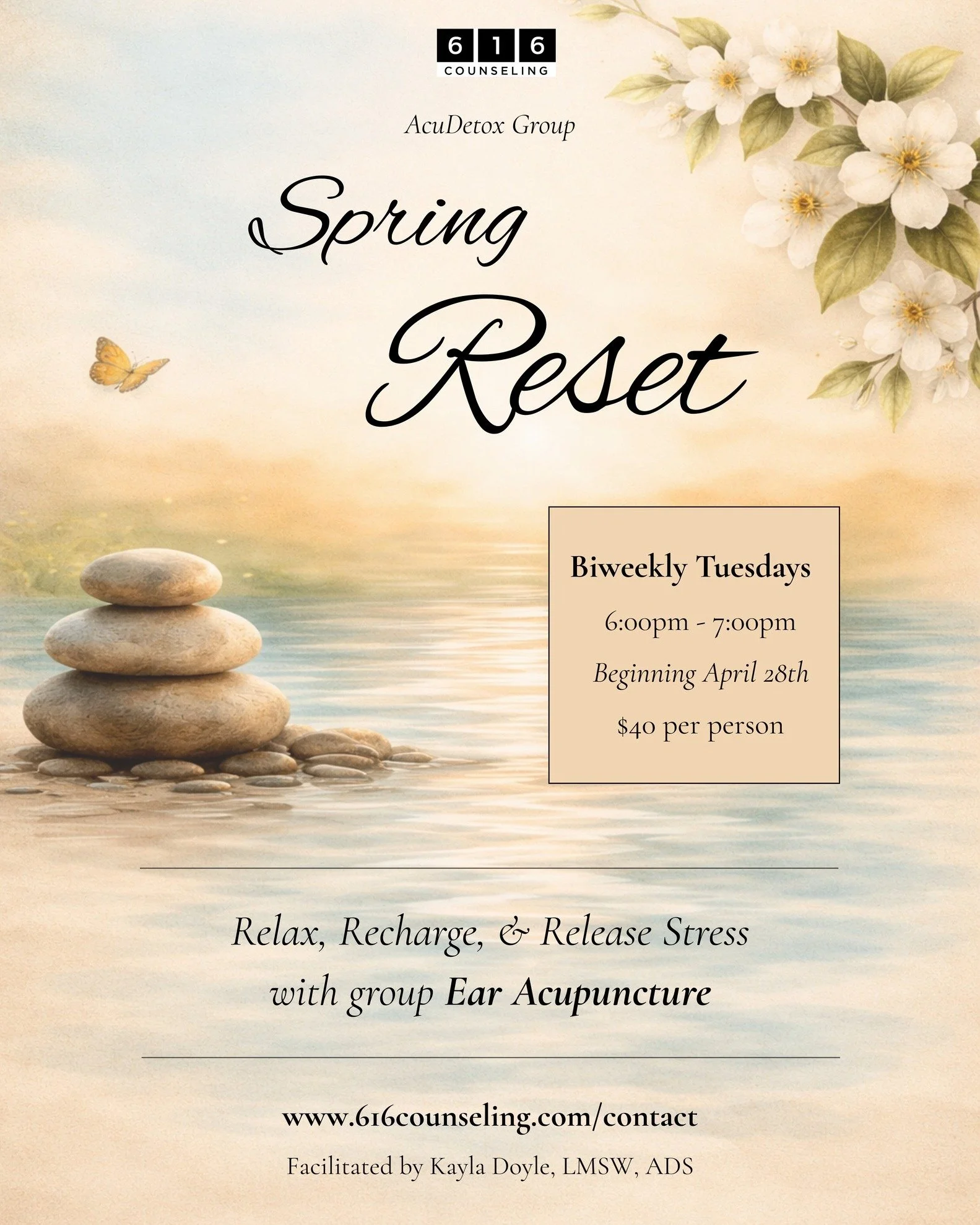 📣 Updated Start Date for AcuDetox Group 📣

Please note that the start date for our upcoming ear acupuncture (AcuDetox) group has been adjusted by one week.

✨ New start date: April 28th (previously April 21st)!

This change also shifts the full sch