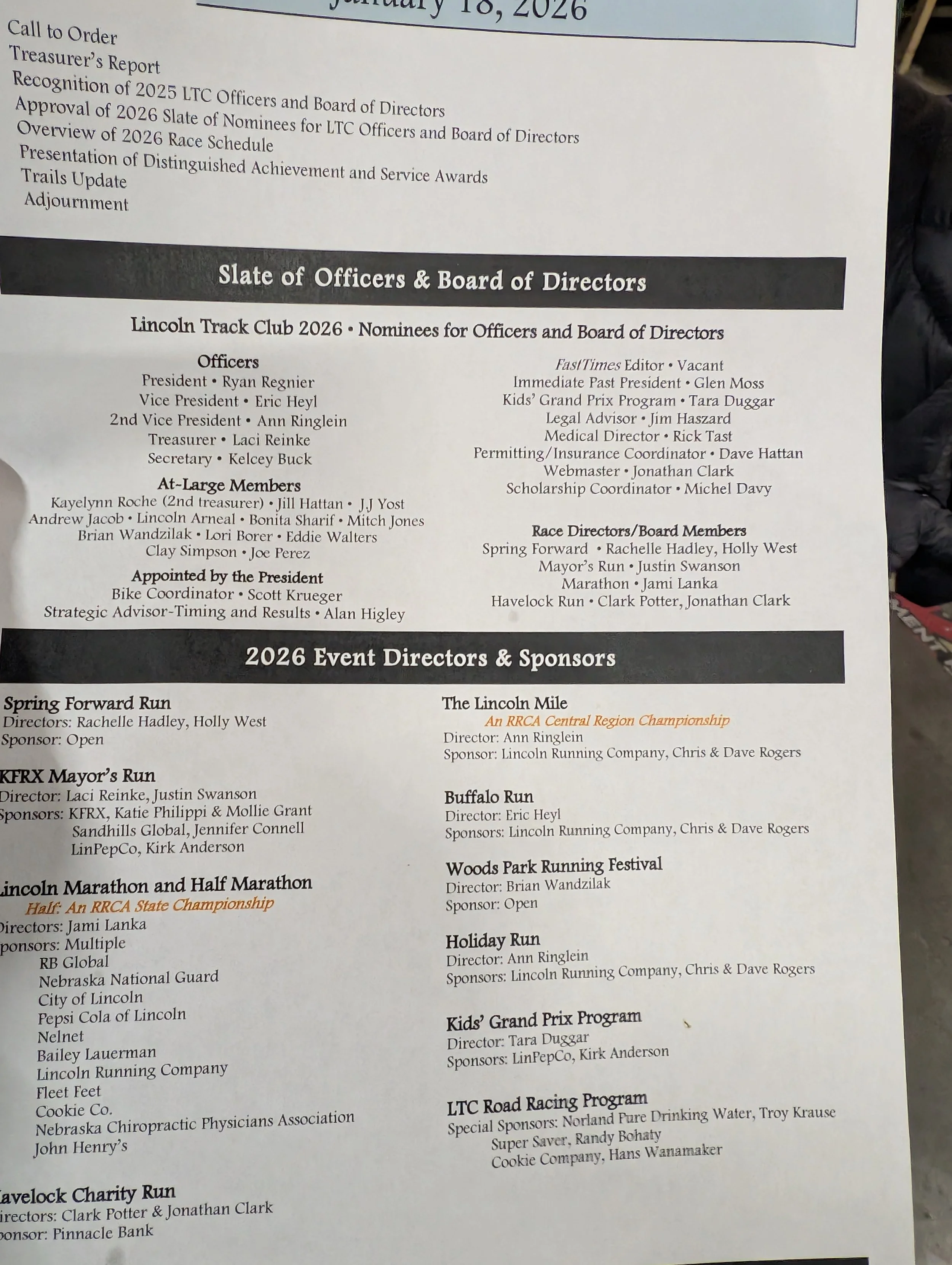 Lincoln Track Club Volunteer Bash &amp; Annual Meeting Summary Follow Up