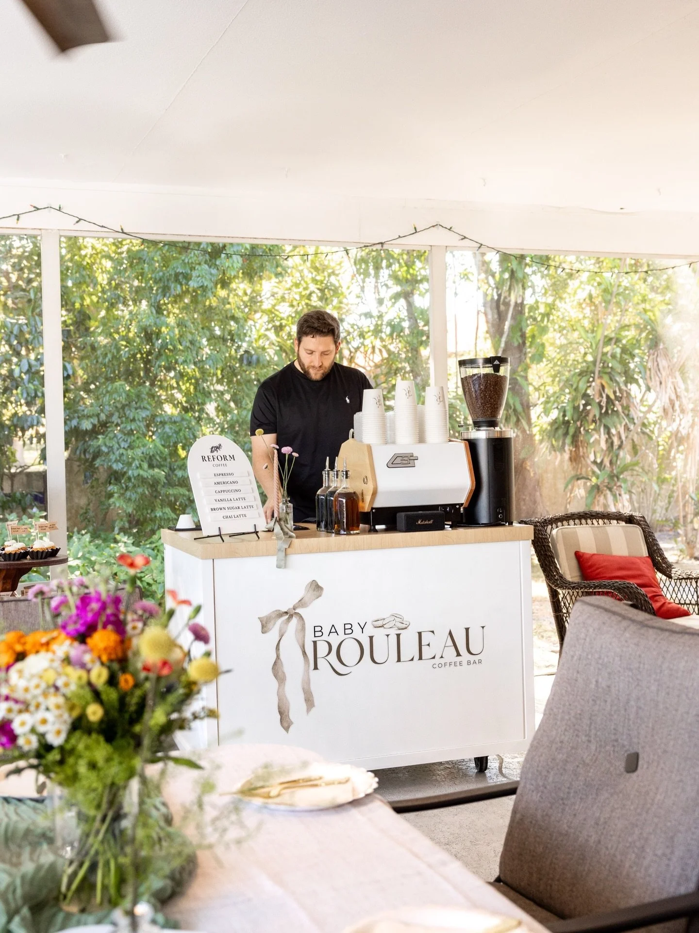 A warm and intimate baby shower in Sarasota, Florida, featuring a fully branded mobile coffee cart designed to reflect Amanda and Chris&rsquo; theme.

From custom cup designs to a styled espresso setup, the coffee service was curated to feel intentio