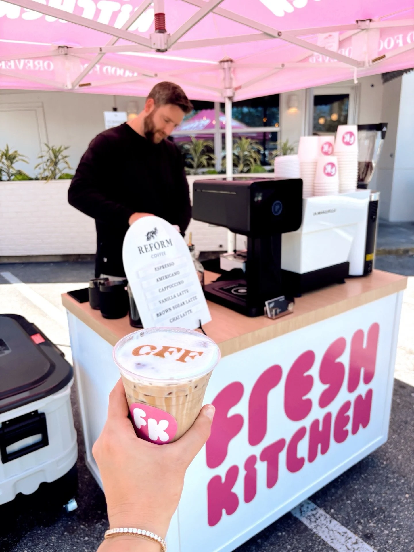 Brand activation for Fresh Kitchen&rsquo;s rebrand in St. Pete ☕

They launched their new look and new slogan &ldquo;GFF: Good Food Forever&rdquo; with a full activation. We provided the branded coffee cart&mdash;custom wrapped with their logo, custo