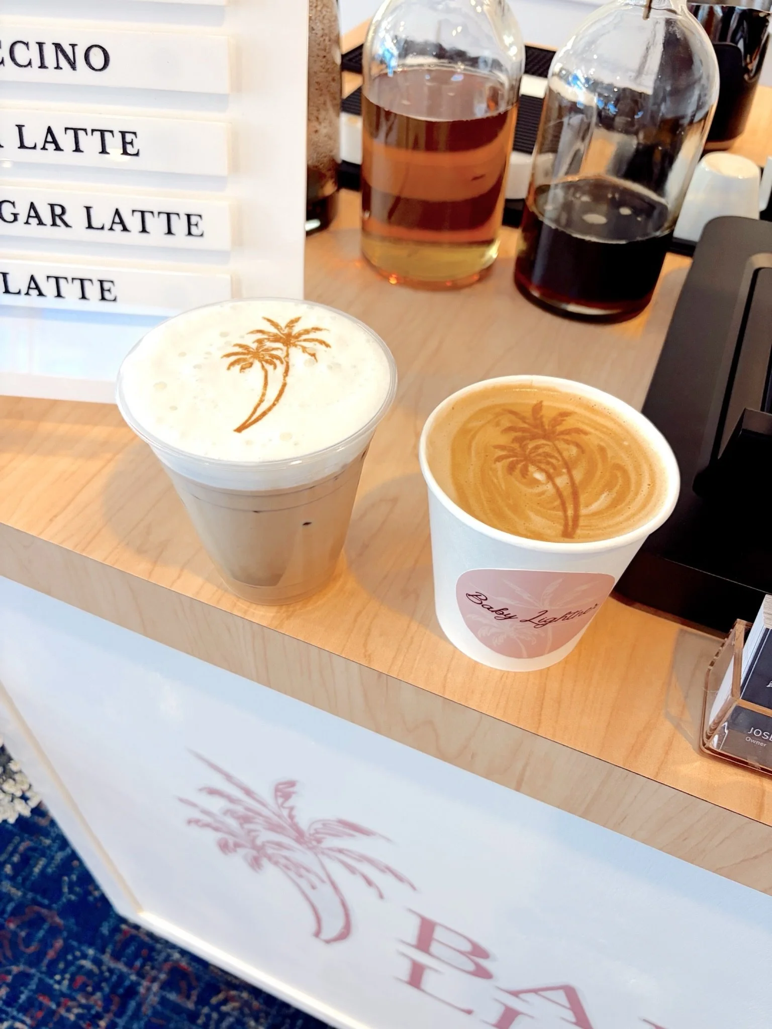 Baby shower at Venice Yacht Club, Southwest Florida ☕

Custom cart with personalized branding for the family. Custom cups designed for their celebration. Latte art printing using our ripple machine&mdash;custom designs printed on top of every beverag