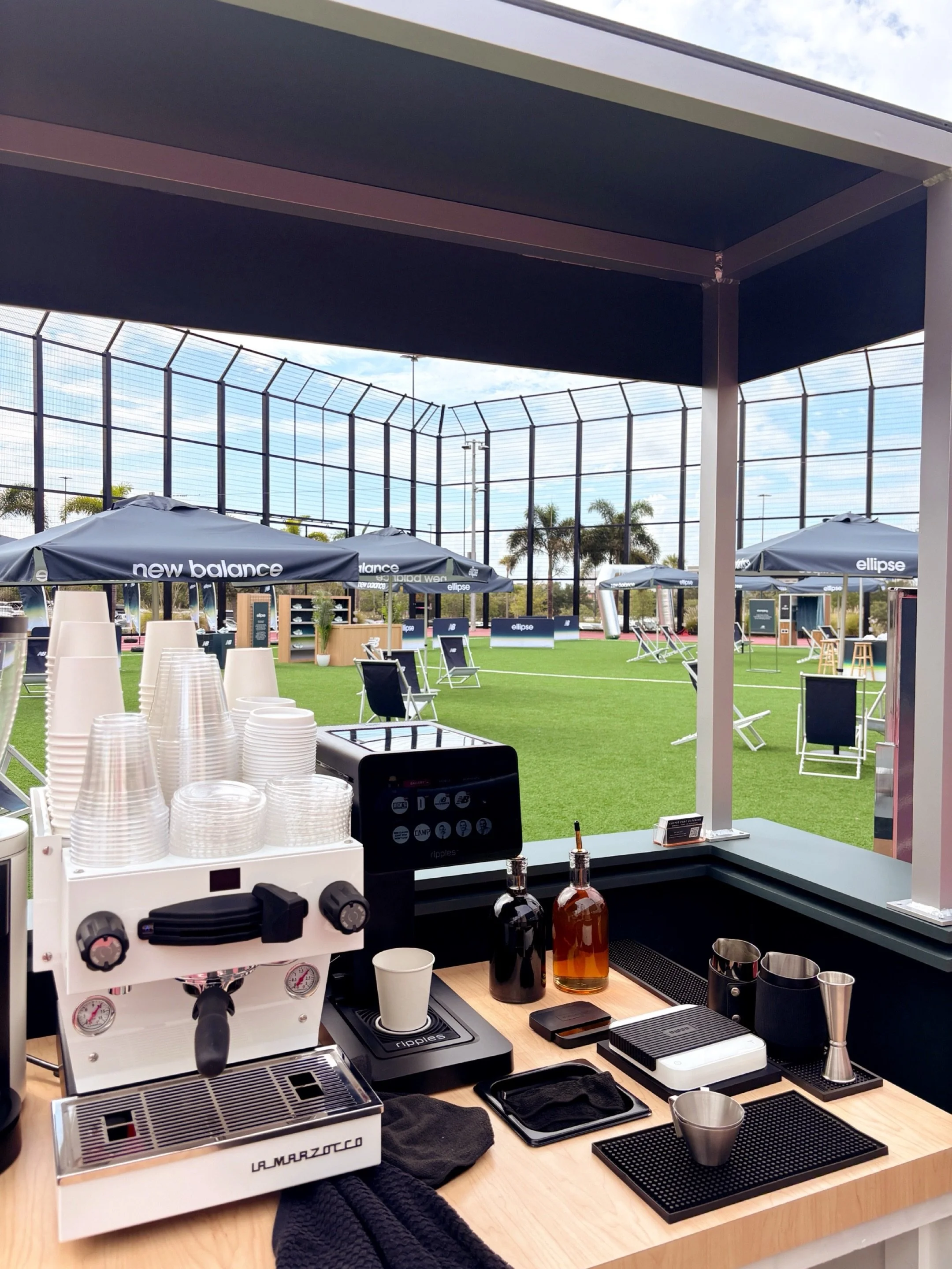 Five hours of matcha and coffee at New Balance&rsquo;s Tampa launch ☕

Dick&rsquo;s Sporting Goods International Plaza hosted influencers and athletes for their running shoe event. We printed the New Balance logo on cold foam throughout&mdash;branded