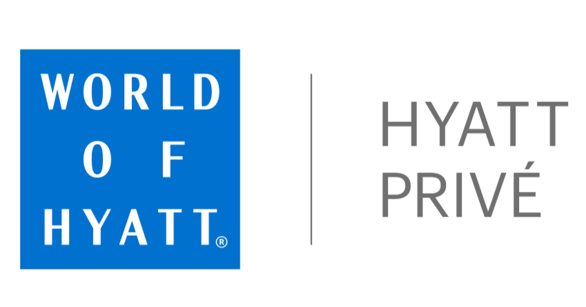 Logo with blue square containing white text 'WORLD OF HYATT' and black text 'HYATT PRIVE' to the right, separated by a vertical line.