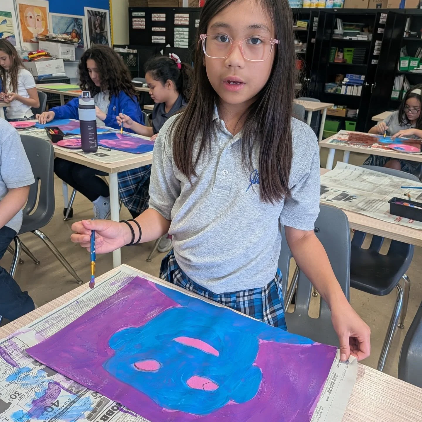 Our 5th graders were busy in art class this week exploring color, creativity, and expression! 🎨

Take a look at this incredible portrait in progress. Instead of using realistic skin tones, our students experimented with bold, unexpected colors to sh