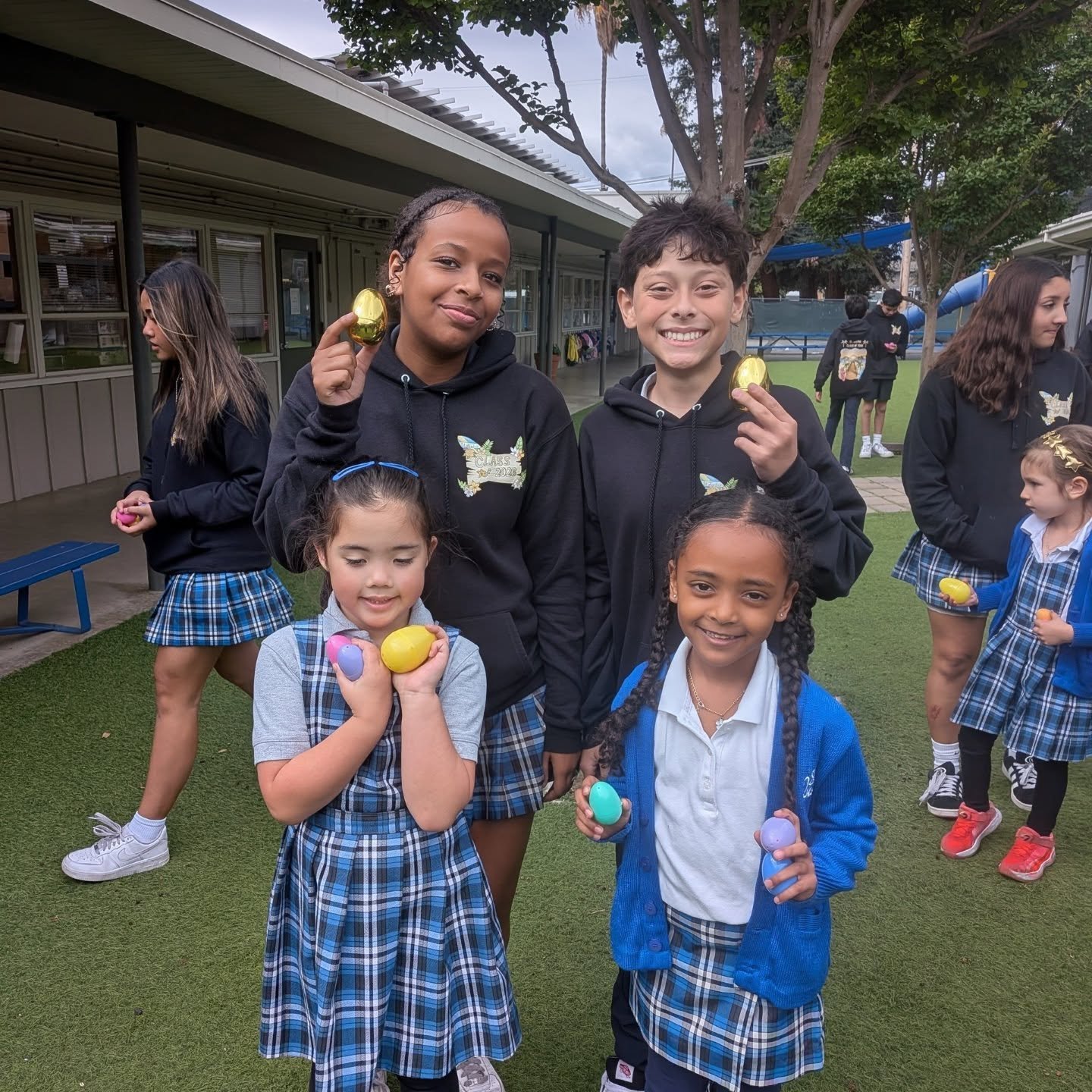 Kinder &amp; 8th Grade Buddies 🐣💛

So much Easter joy on campus today! Our Kindergarten and 8th grade buddies had the best time hunting for eggs together. The smiles, teamwork, and excitement made it such a special experience for our youngest and o