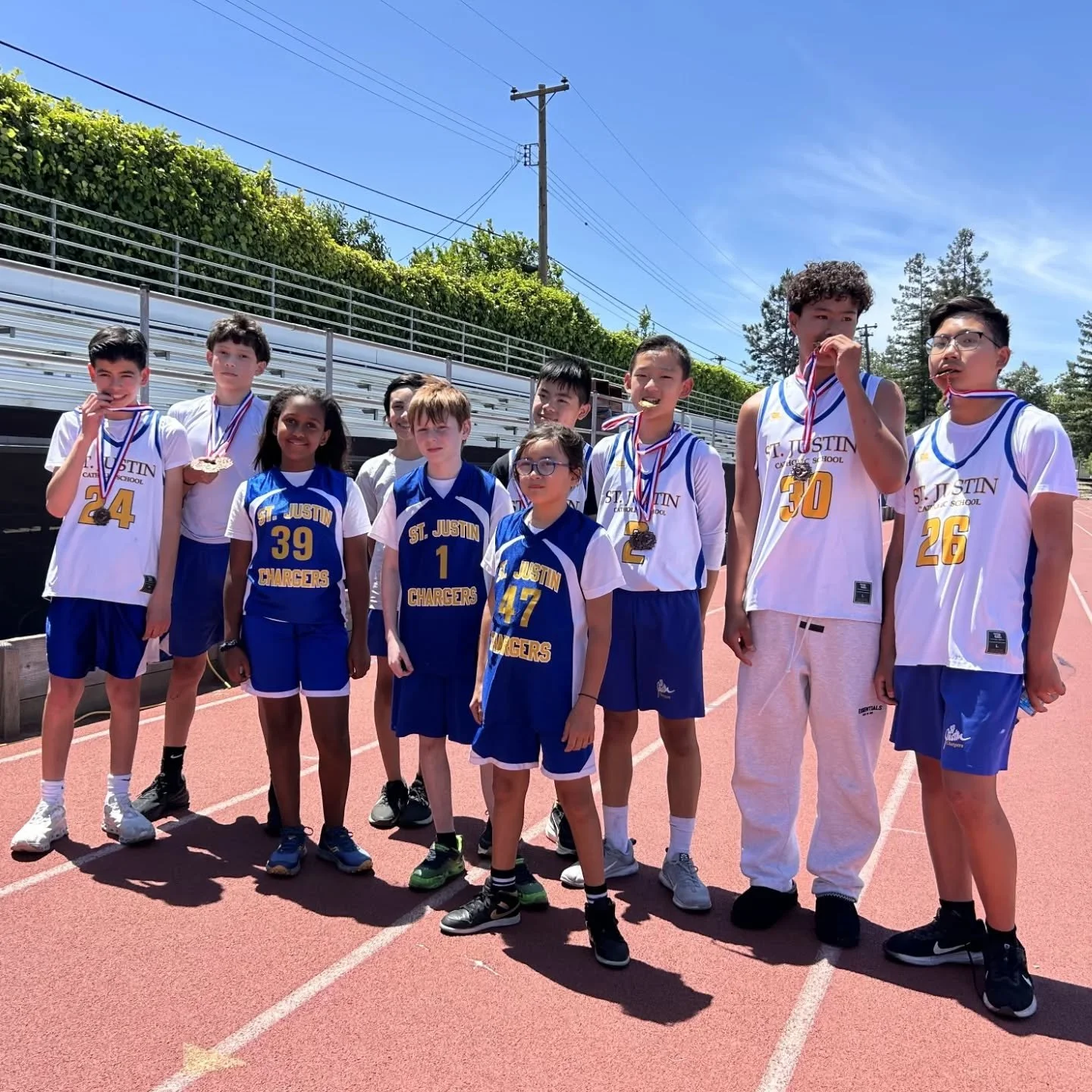 🏃&zwj;♂️💛💙 St. Justin showed up strong at today&rsquo;s Track &amp; Field Meet with other Diocese of San Jose schools! 

We are so proud of all of our student athletes who came out, competed, and represented our school with determination and schoo
