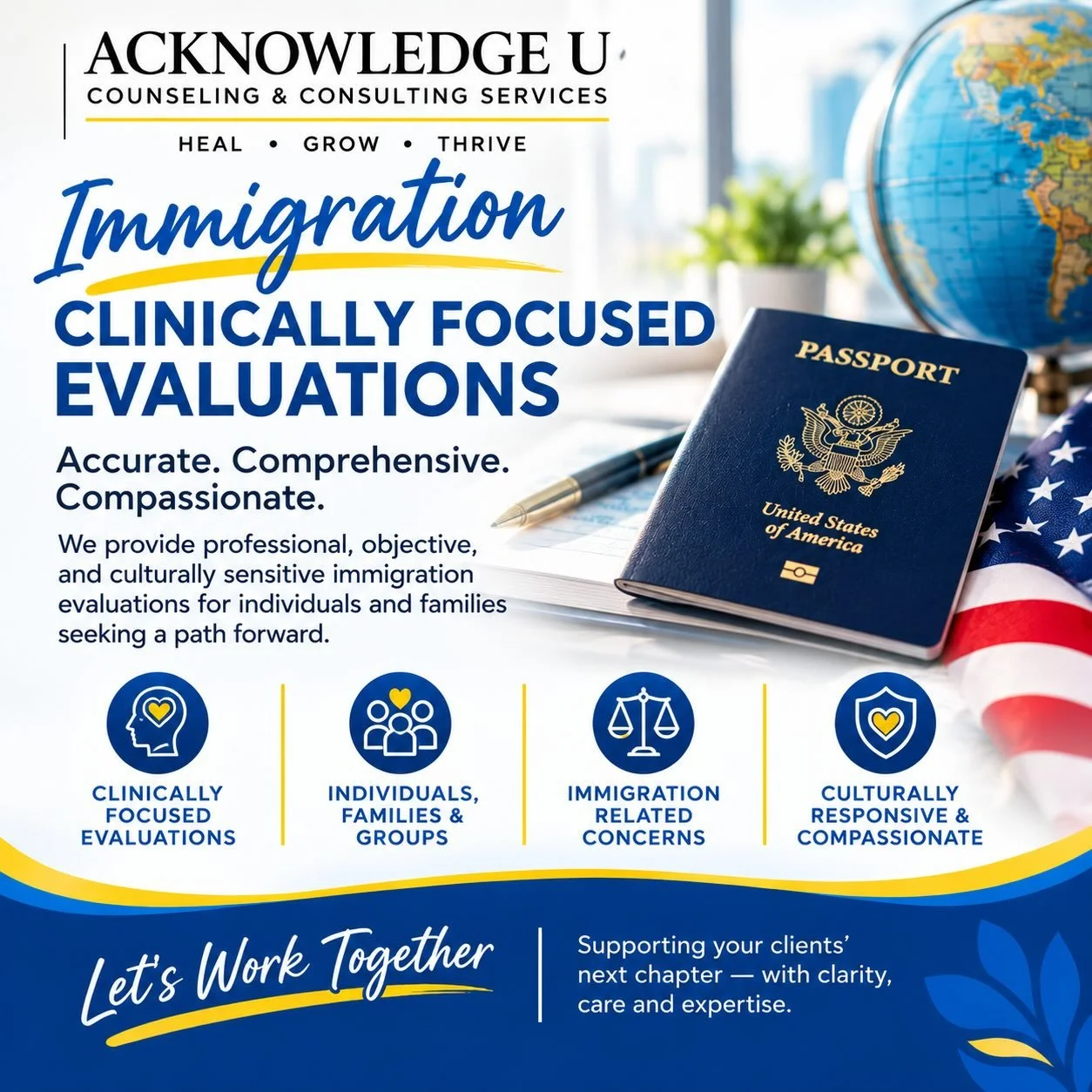 At AUCCS, we provide clinically focused immigration evaluations that are:

&bull; Accurate and comprehensive
&bull; Culturally responsive
&bull; Compassionate and trauma-informed
&bull; Focused on the individual and their unique circumstances

Our go