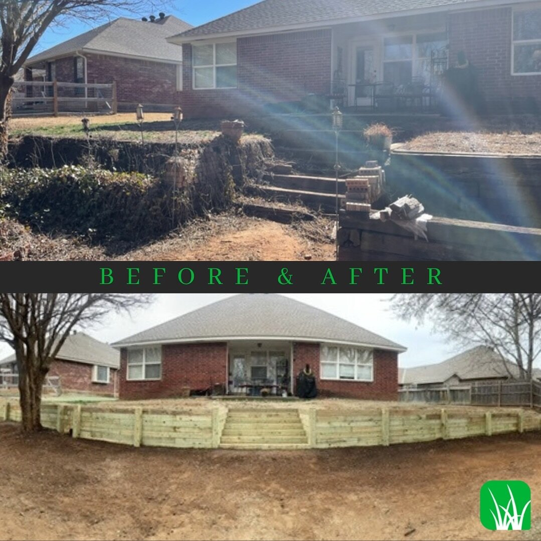 Transforming landscapes, one wall at a time! Check out this  incredible before and after of this retaining wall project. Our skilled team at Squared Away Lawns tackled steep slopes to deliver not just a wall, but a lasting statement of craftsmanship 