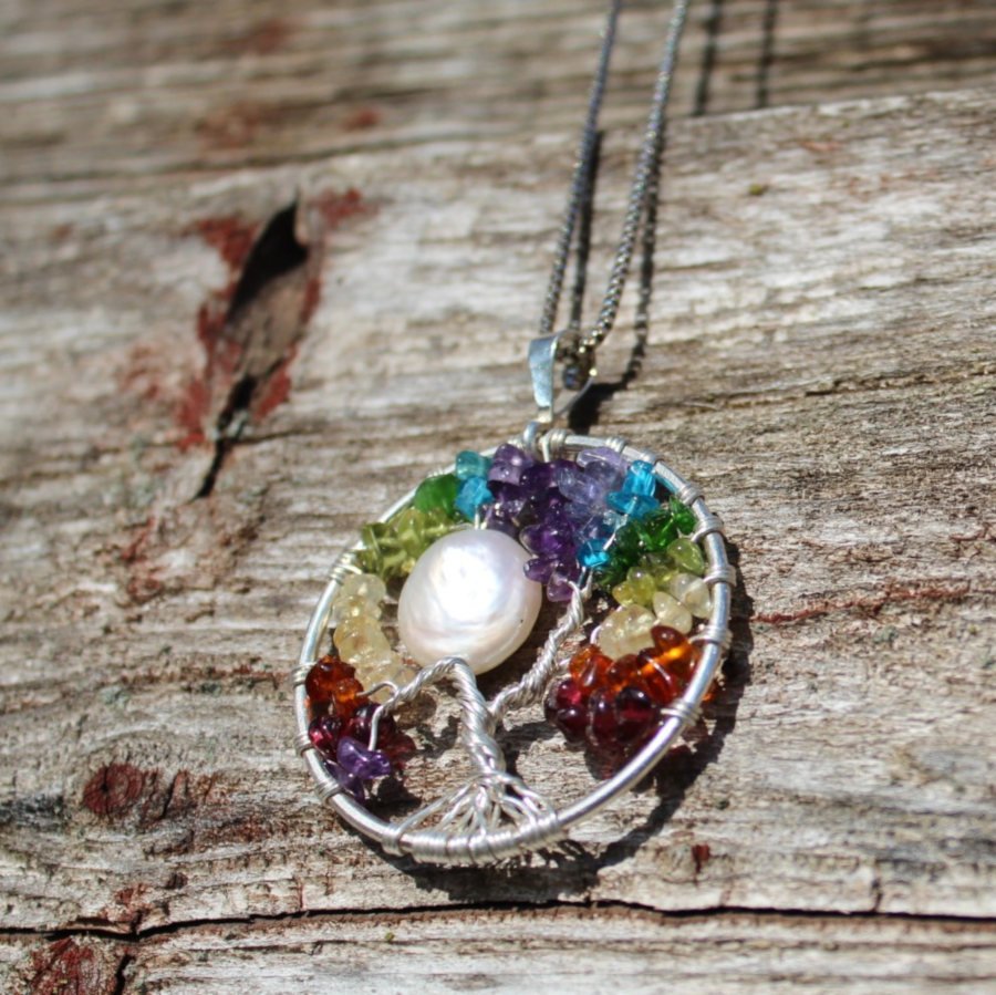 Rainbow 7 Chakra Tree of Life Crystal Wire Wrapped Gemstone Necklace R –  homehaat.com