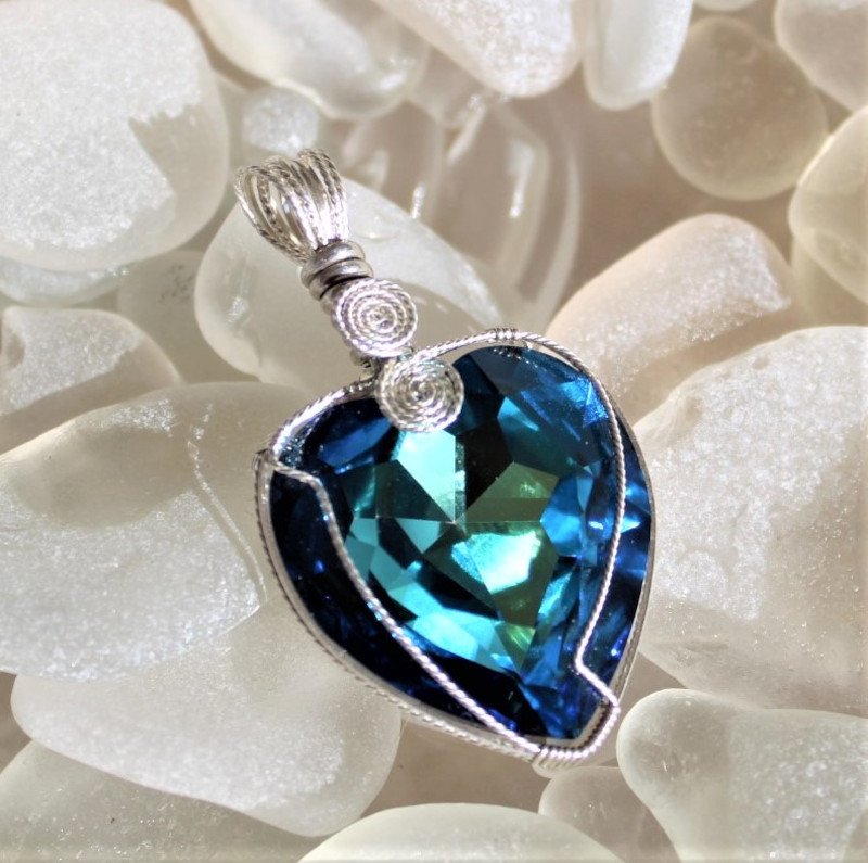18k White Gold Filled Big Blue Heart Pendant Necklace made w Swarovski  Crystal | eBay