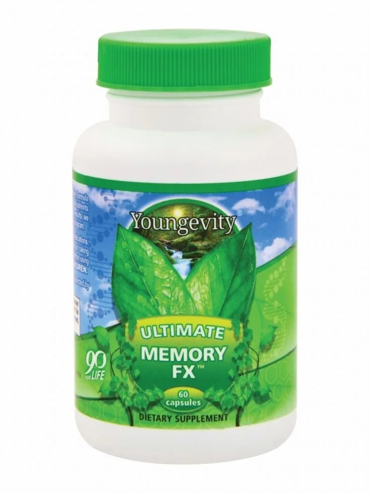 A bottle of Youngevity's Ultimate Memory FX supplement in 60 capsules for Canadians.