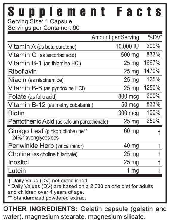Nutritional information regarding Youngevity's Ultimate Memory FX supplement.