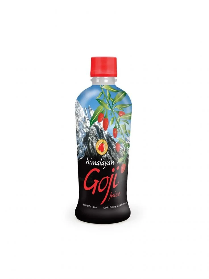 A bottle of Youngevity's Himalayan Goji Juice liquid supplement for Canadians.