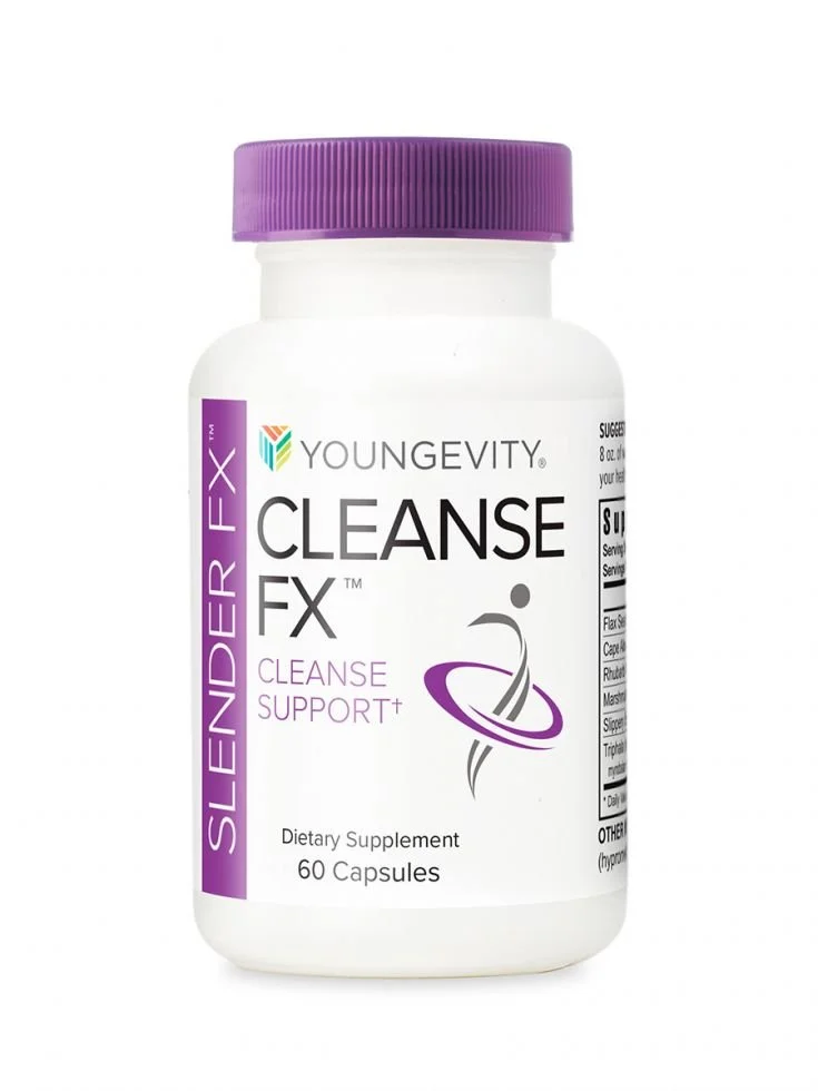 A bottle of Youngevity's Slender FX Cleanse FX supplement in 60 capsules for Canadians.