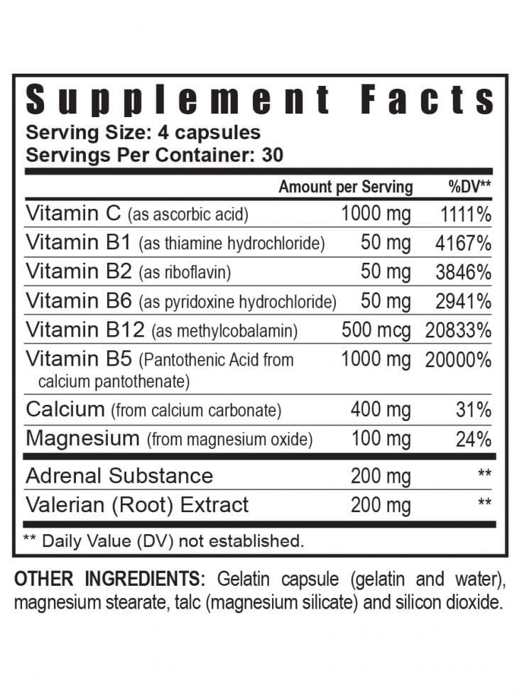 Nutritional information regarding Youngevity's Ultimate D-Stress Stress Support Formula supplement.