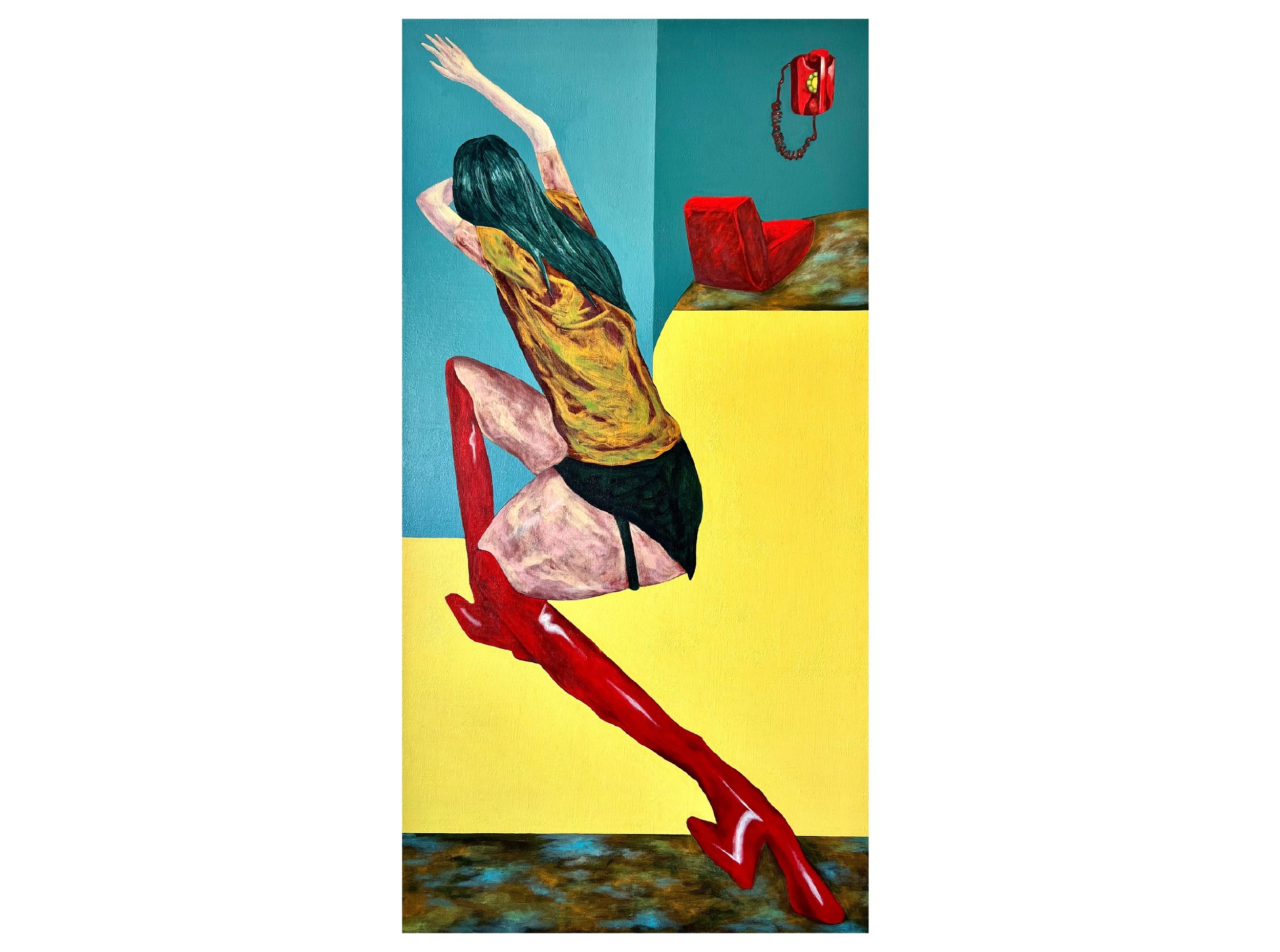 March—March, No (2026) Oil on canvas, 54" x 28"