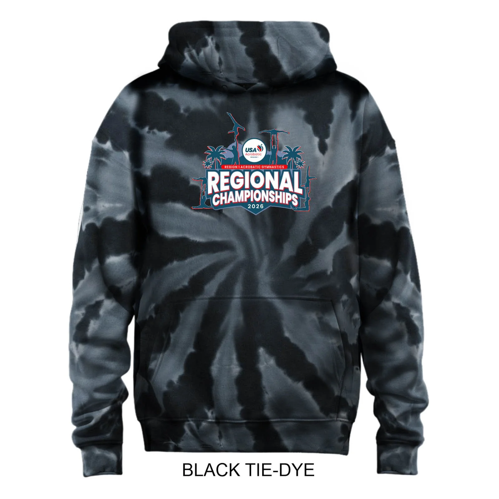 2026 Region 1 Acrobatic Gymnastics Regional Championships Tie Dye Hooded Sweatshirt