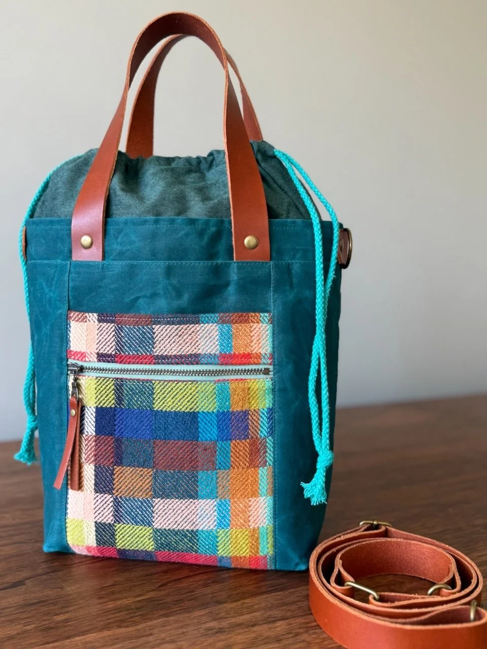 Dark Teal Drawstring Project Tote