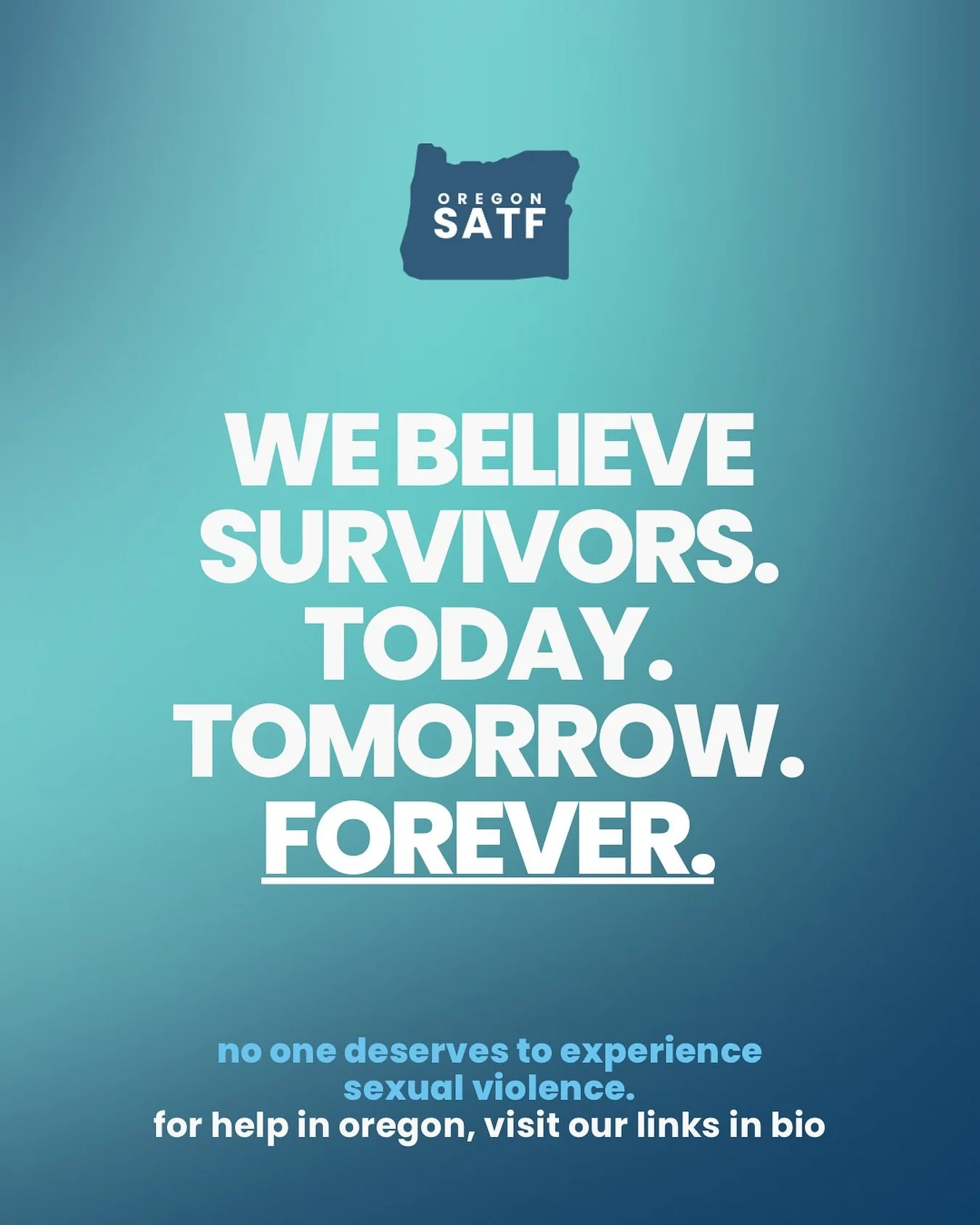 We believe survivors today, tomorrow, forever. 🩵

If you or someone you care about has been impacted by sexual assault or sexual violence, help is available. 

Oregon resources are available on our website via our link in bio, and national organizat