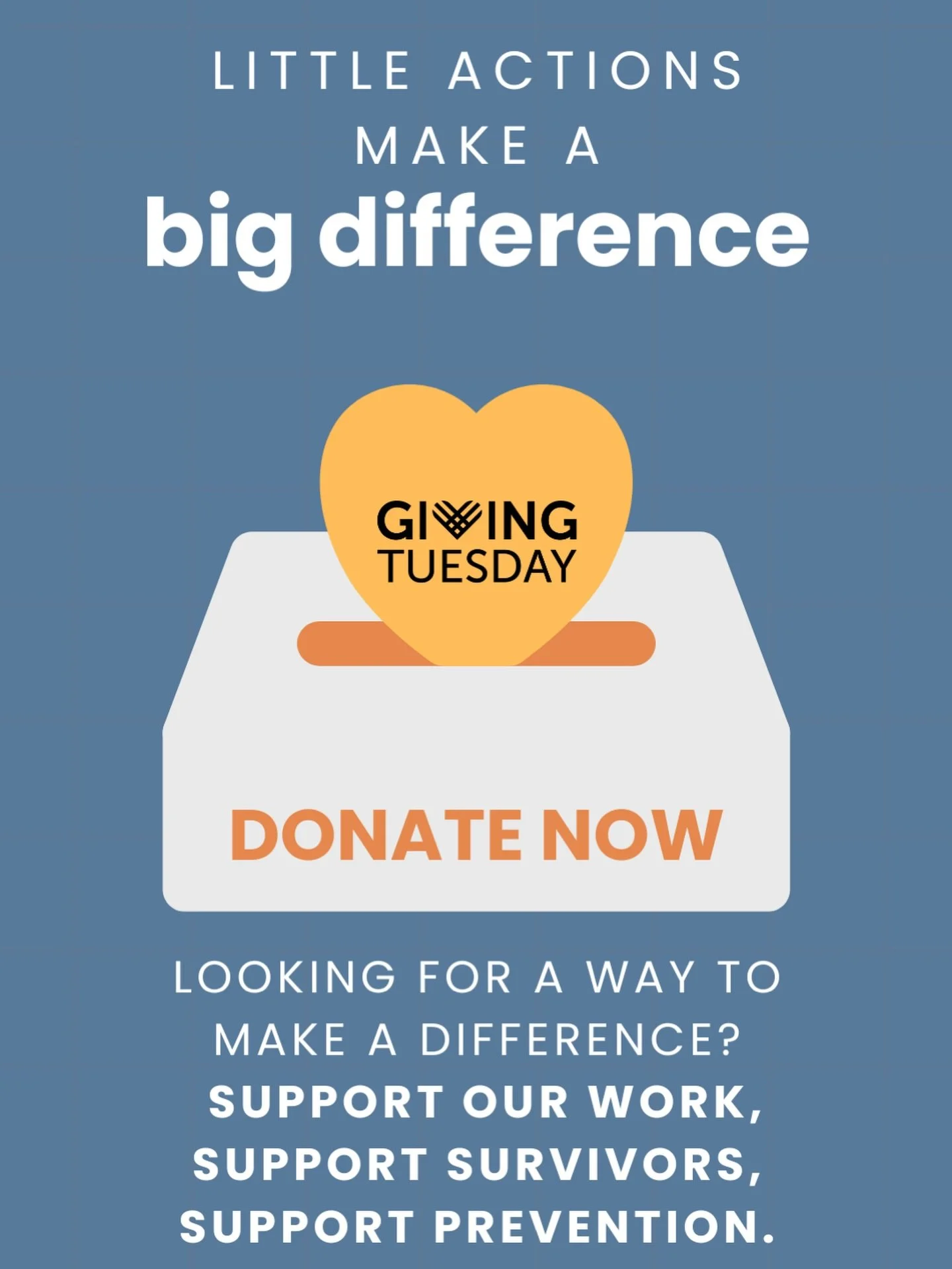 Today is #GivingTuesday ! We know times feel tough, and a lot of us feel stuck trying to identify ways to make our little corner of the world safer. 

One way to help? Support survivors of sexual violence and prevention work, right here in your commu