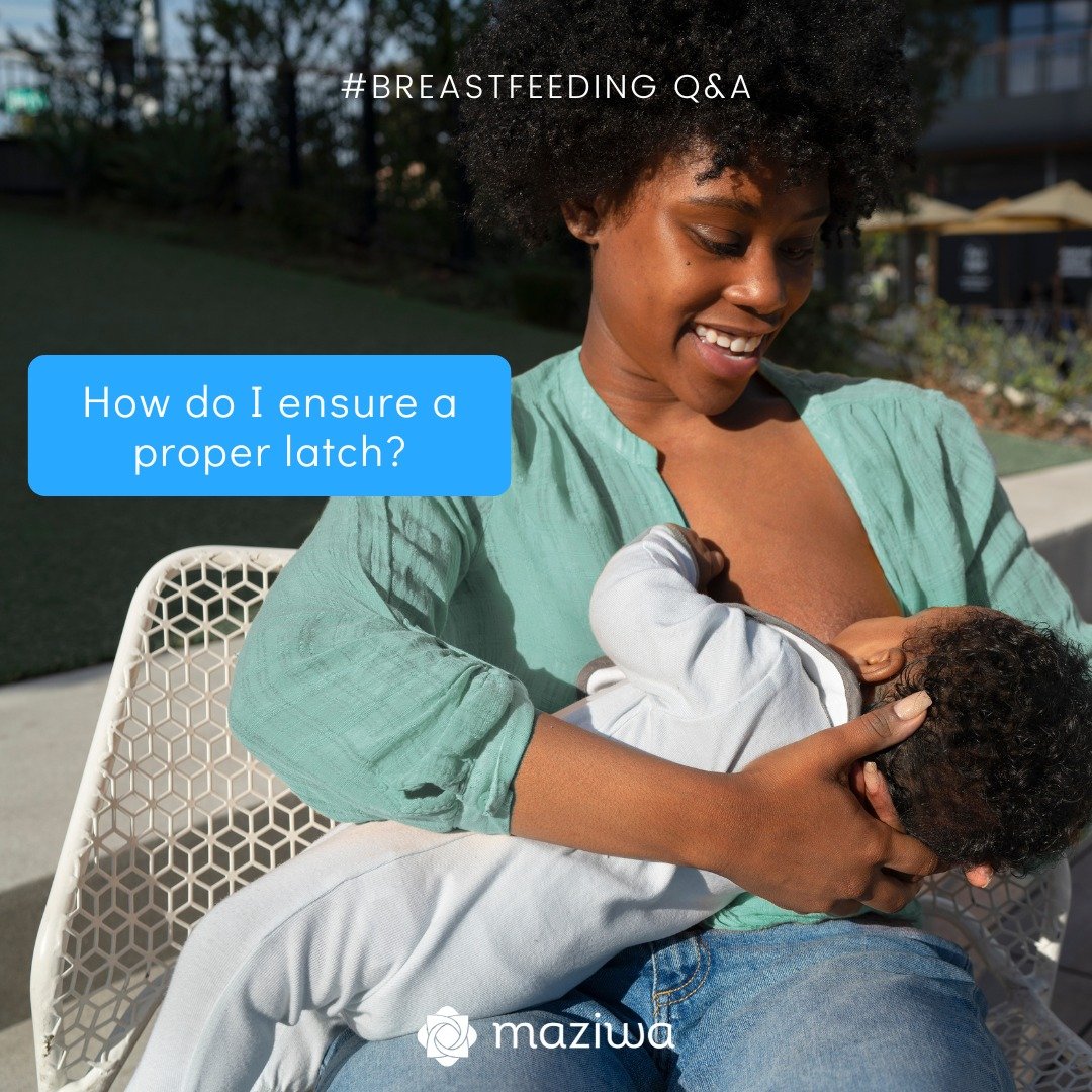Proper latching is crucial for successful breastfeeding.

To ensure a proper latch: 
1. Use pillows or cushions to comfortably support your arms, back, and baby.
2. Your baby's head, neck, and spine should be aligned, not twisted.
3. Gently tickle yo