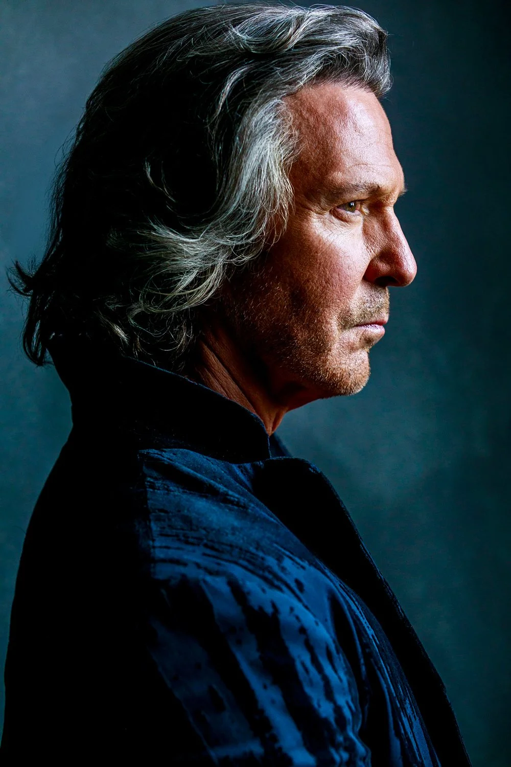 cinematic theatrical actor headshot - Broadway celebrity Ron Bohmer. Edgy theatrical headshot.