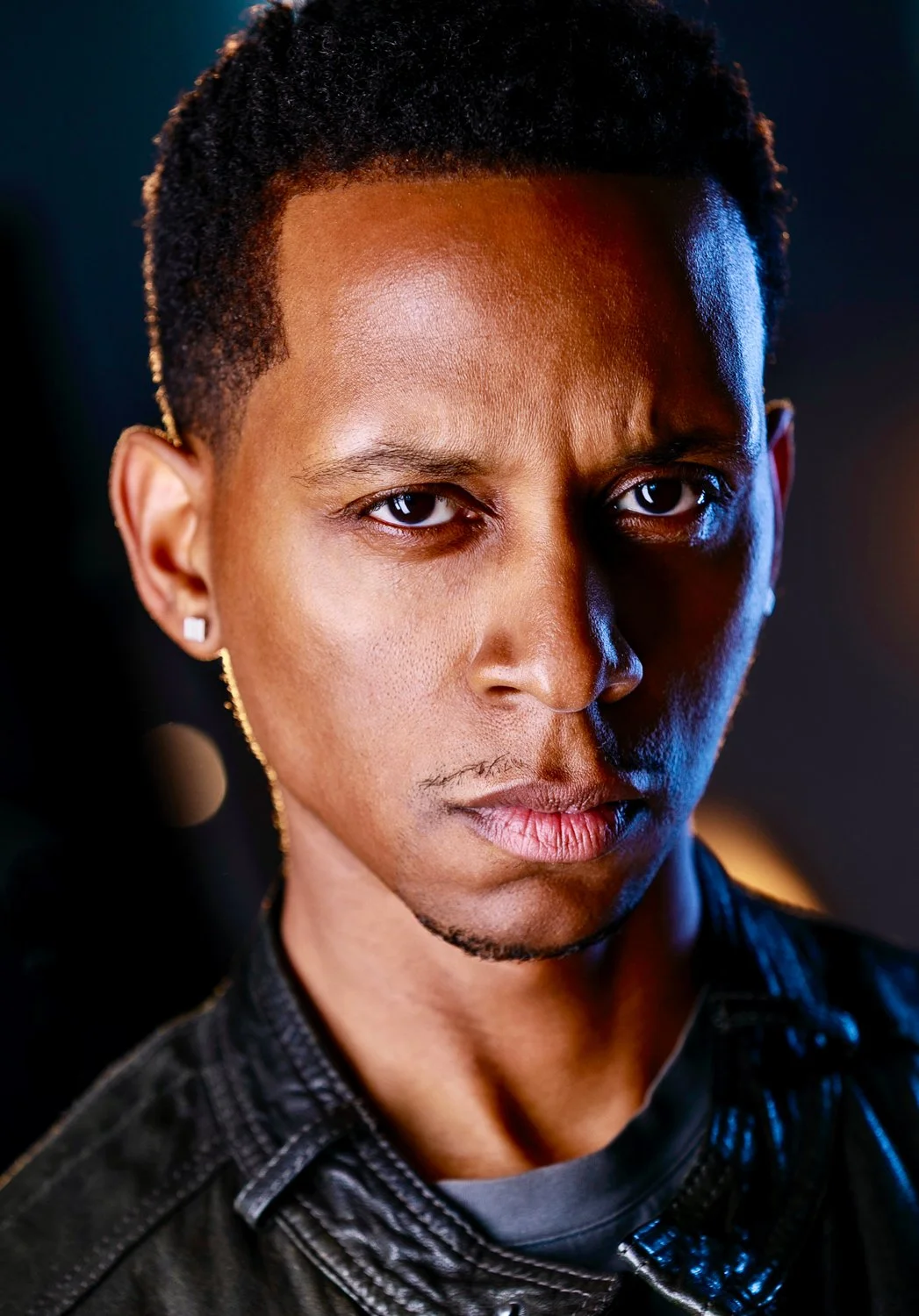 Top cinematic actors headshots - Los Angeles actor Topher Hall. Edgy theatrical headshot.