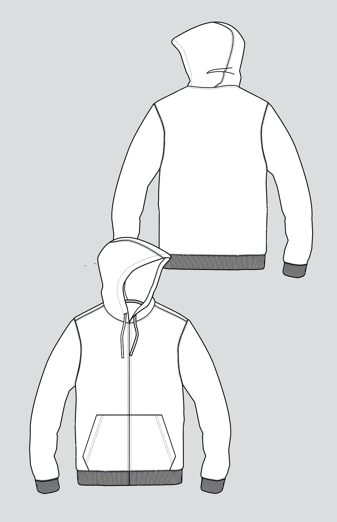 MEN'S ZIP HOODIE FLAT TECHNICAL SKETCH