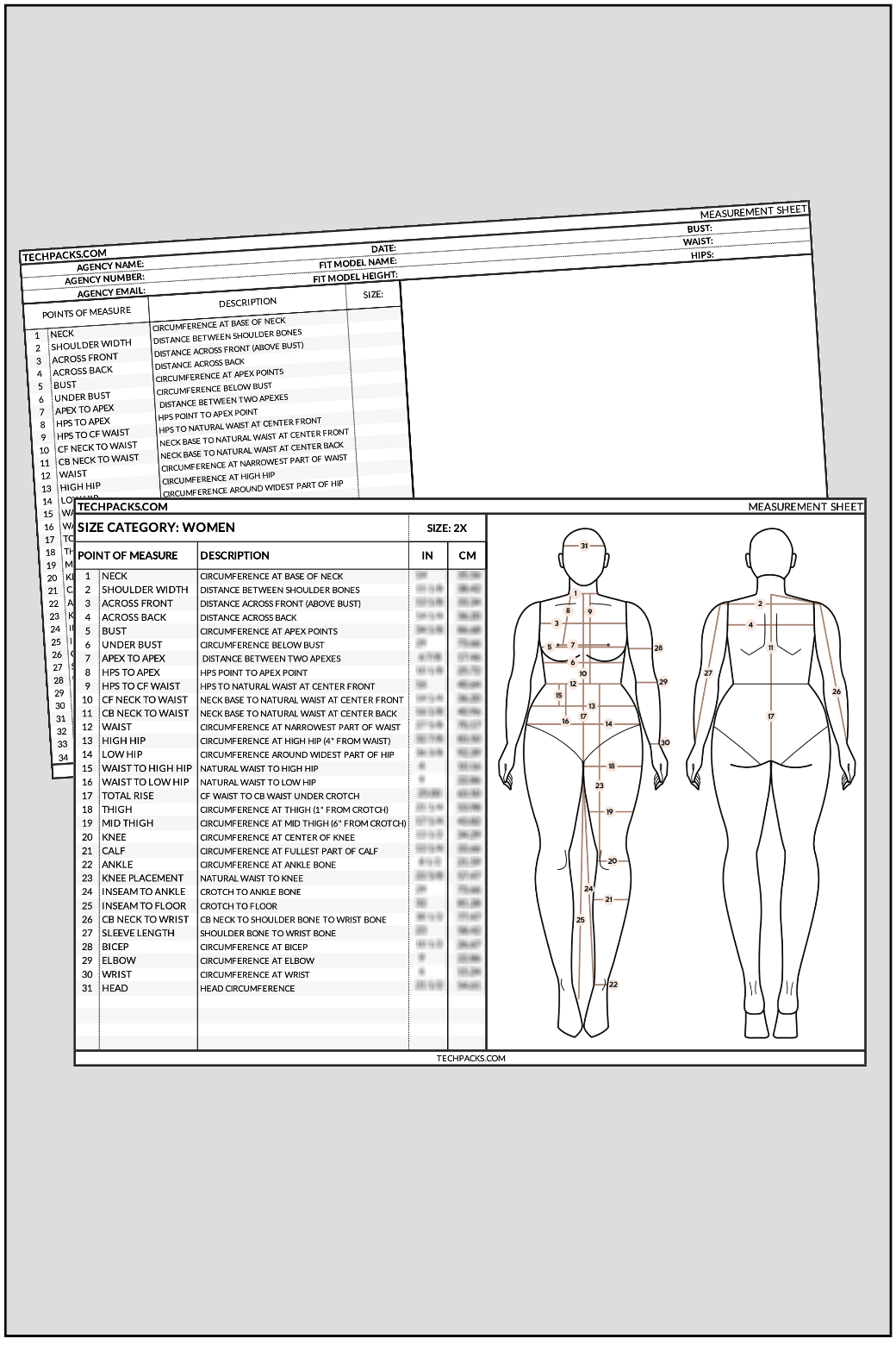 WOMEN'S PLUS SIZE SHEET (SIZE 2X) + FIT MODEL CASTING SHEET