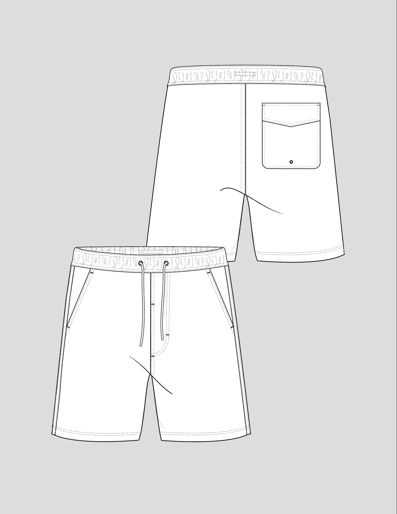 SWIM TRUNKS FLAT TECHNICAL SKETCH