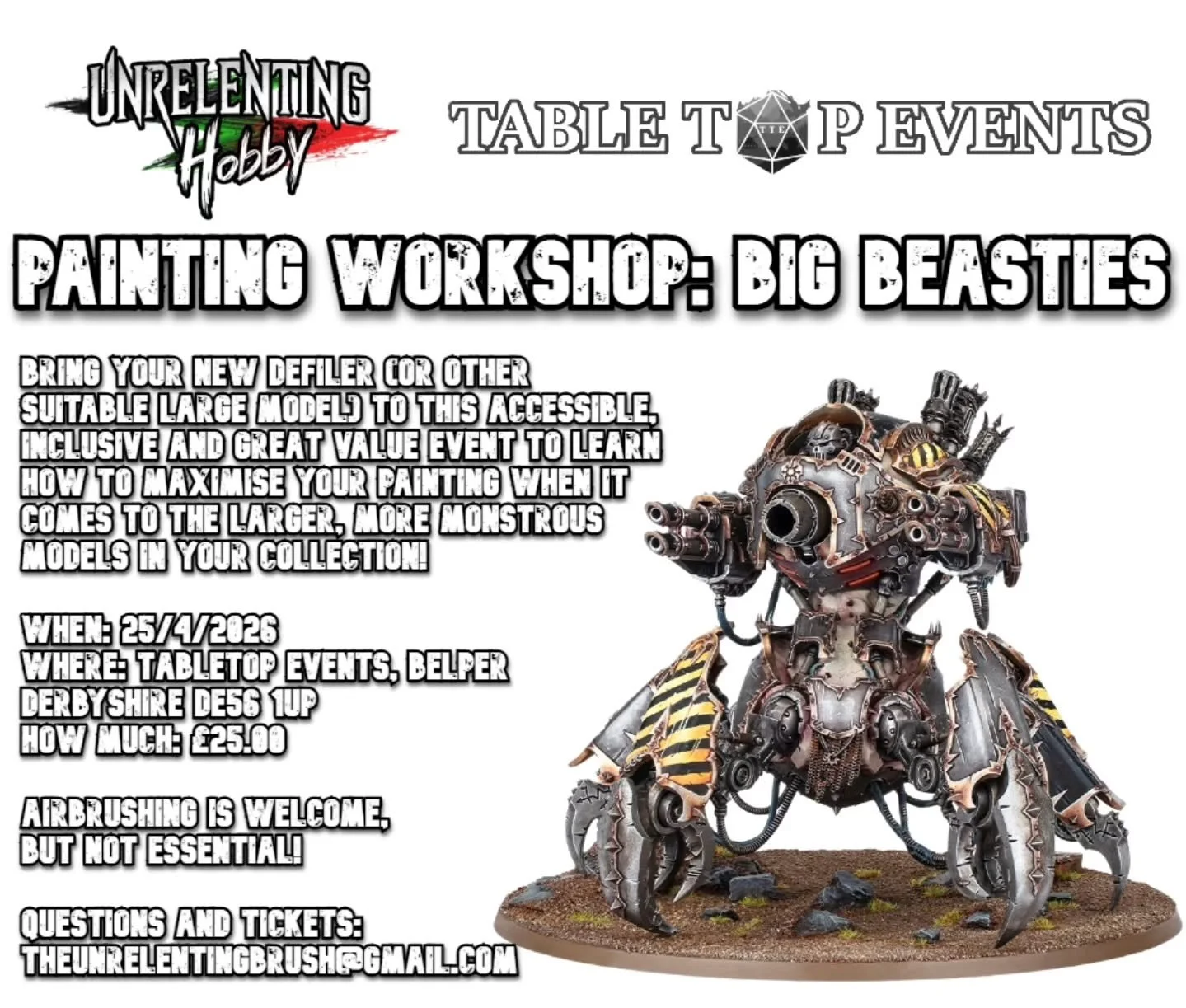Grab your tickets for what's gonna be a sick day of painting up your giant monsters, gribblies and gargants!

All while ensuring the information and experience is inclusive and accessible, regardless of your hobby experience.

Tickets are just &pound
