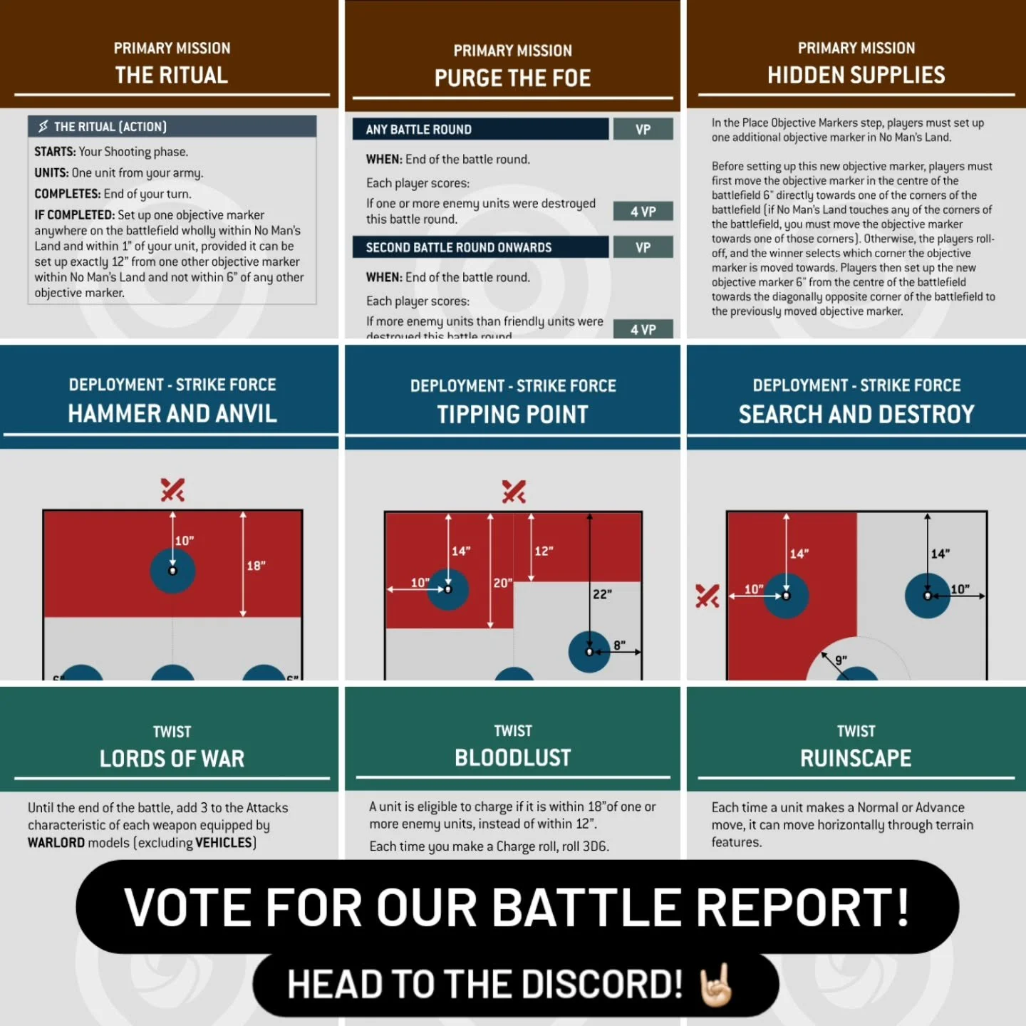 Head over to our discord where you guys get to vote for exactly what kind of mission we play on Monday for a filmed battle report! Link is in the bio.

It's free, and full of hobby wickedness too.

Peace! 🤘🏻

Www.unrelentinghobby.co.uk

#warhammer 