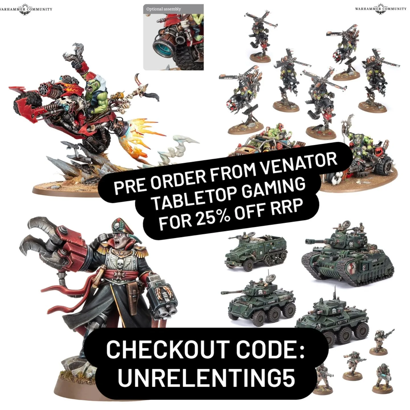 Head to https://www.venatorgaming.co.uk/ and use code UNRELENTING5 to get one of the best discount on the market for your shiny new Guard and Ork gubbins!

Also, who's sending us a Yarrick to paint?

Peace! 🤘🏻

Www.unrelentinghobby.co.uk

#warhamme