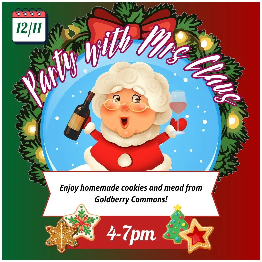 Mrs. Claus is back! Come enjoy homemade cookies and local mead tasting from Goldberry Commons. 4-7pm December 11th. #kismetconsignment #kismet #localmead #homemadecookies #mrsclaus #holidayfun