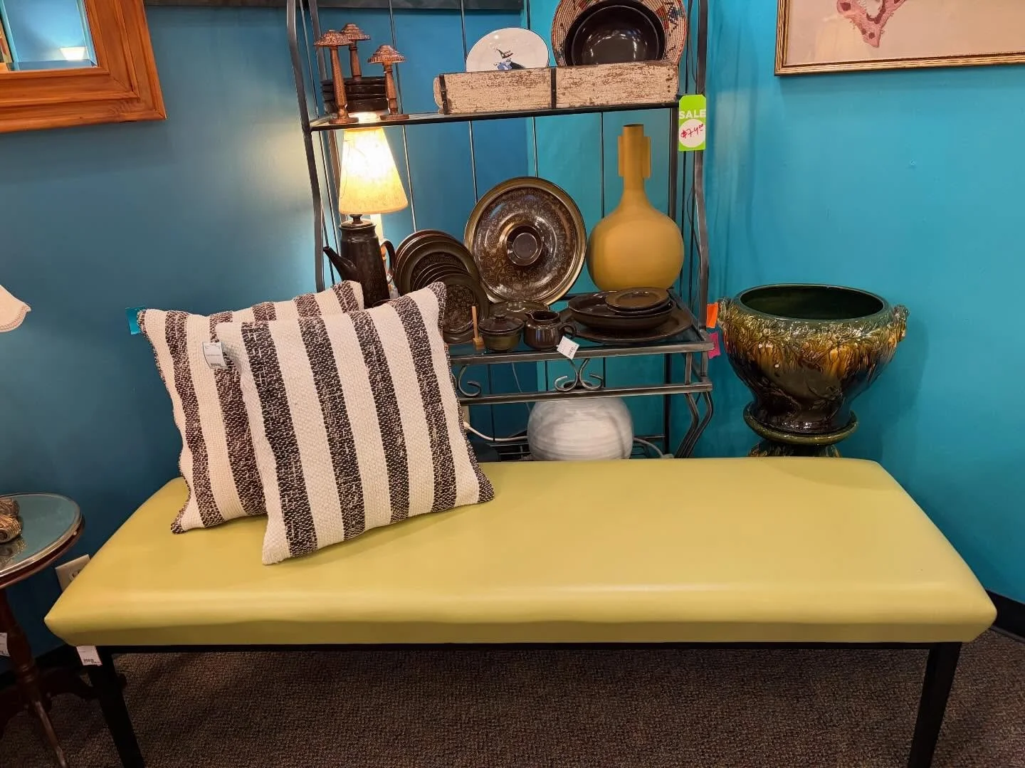 Oversized green benches, very cool $198 each!