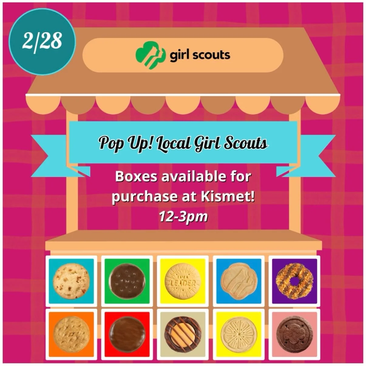 The Girl Scouts are back at Kismet this Saturday! Stop by and grab some cookies 😊