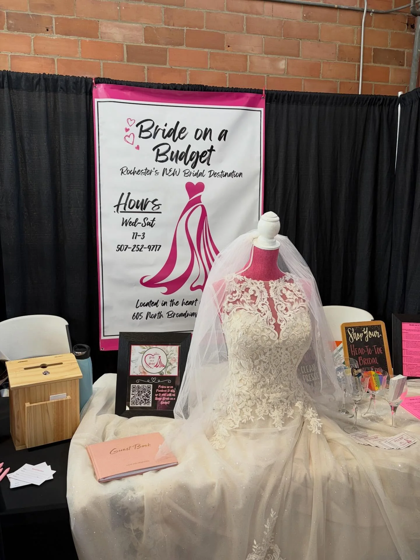 Bride on a Budget all set up at the Rochester Bridal show! Stop by 11-2 💕