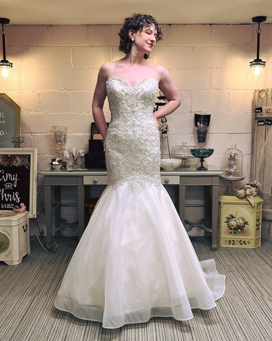 Sorry we missed last week's Wedding Wednesday! We're showing off some beautiful fitted gowns with detailed beading and dramatic structure today. Thanks again Abigail Marcus for modeling! #brideonabudget #weddingwednesday #kismetmoment #kismetconsignm