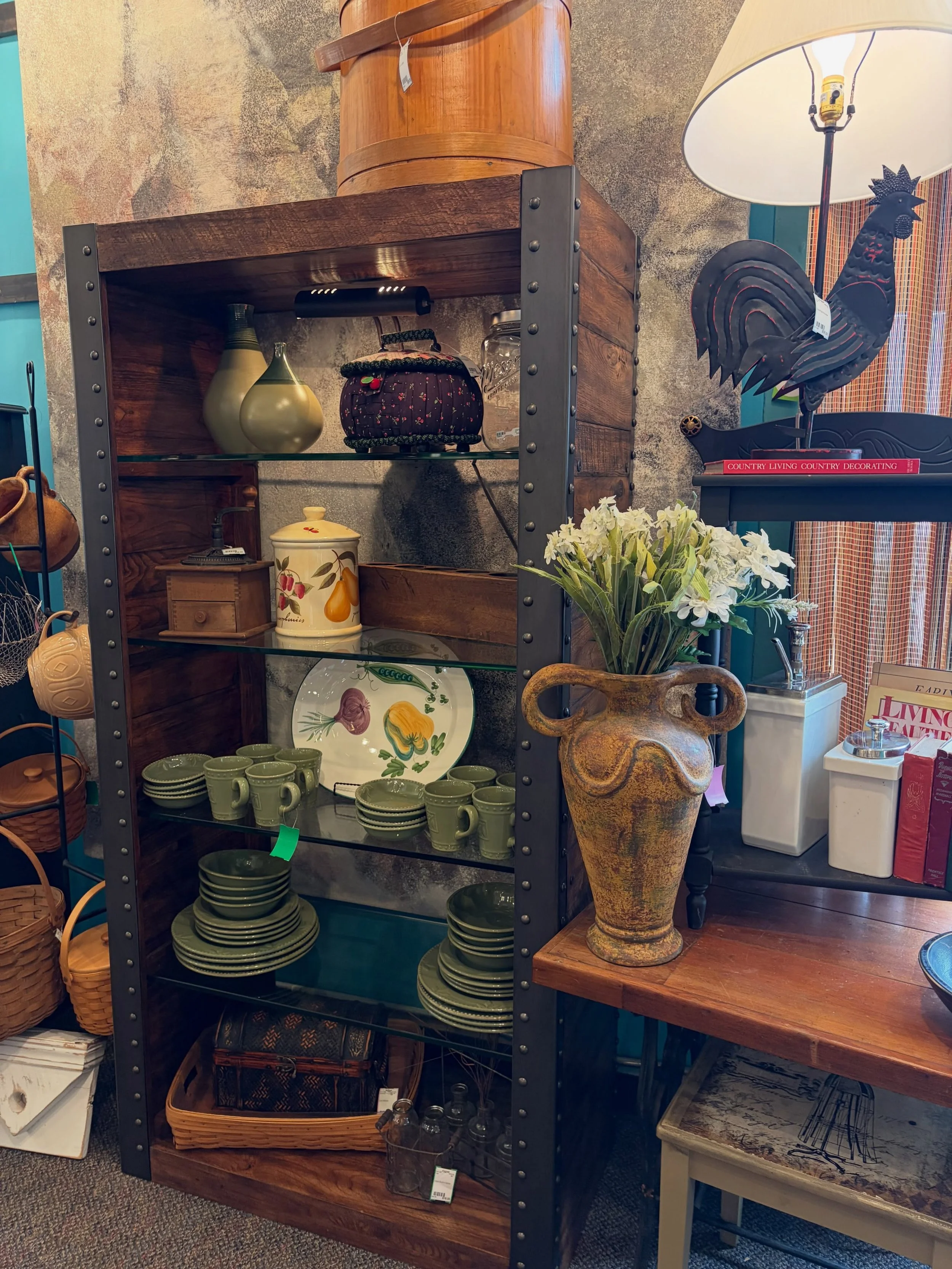 Beautiful 4 tier glass/ wood industrial shelf &hearts;️