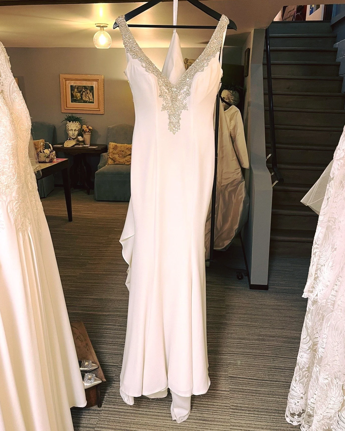 Happy Wedding Wednesday! Here's the 2 newest drops at Bride on a Budget! A sexy beaded trumpet style and a beautiful 1960's silk ball gown. #brideonabudget #weddingwednesday #kismetmoment #kismetconsignment #kismet