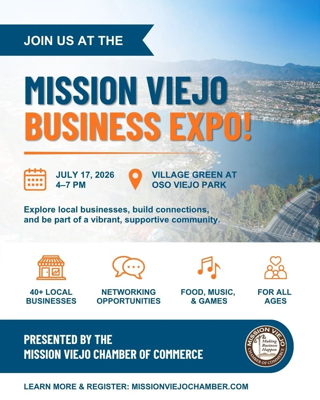 If you own a business, make plans to attend the Mission Viejo Business Expo on July 17.

You'll have the chance to meet dozens of local businesses, make new connections, and discover resources you probably didn't know were right here in our community