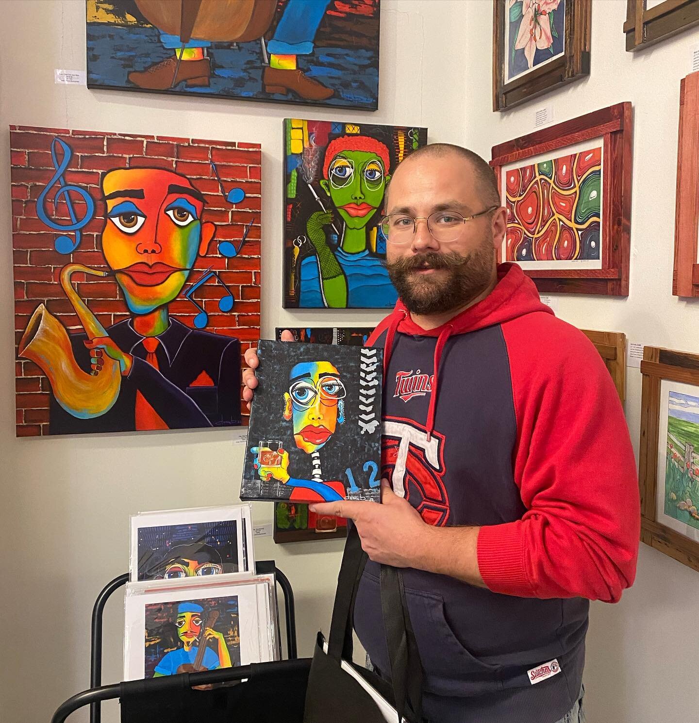 Sold today to this happy art patron at Art Crawl @highlandwoodsstudio #art #buylocal #supportartists