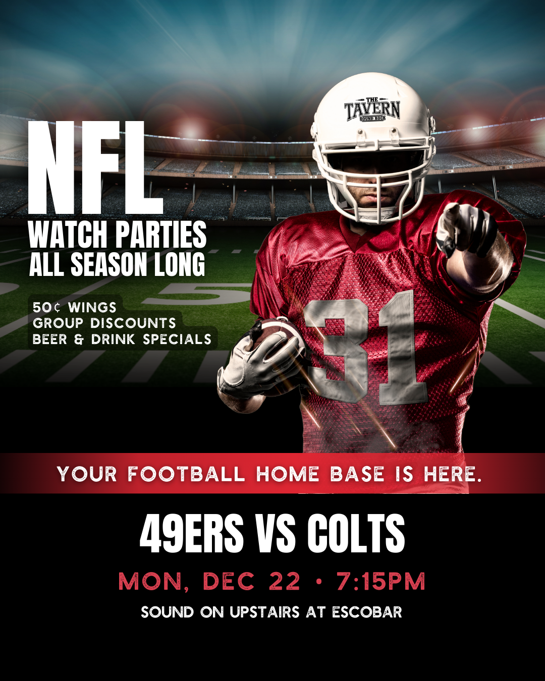 49ers vs Colts | Watch Party at Round Rock Tavern 